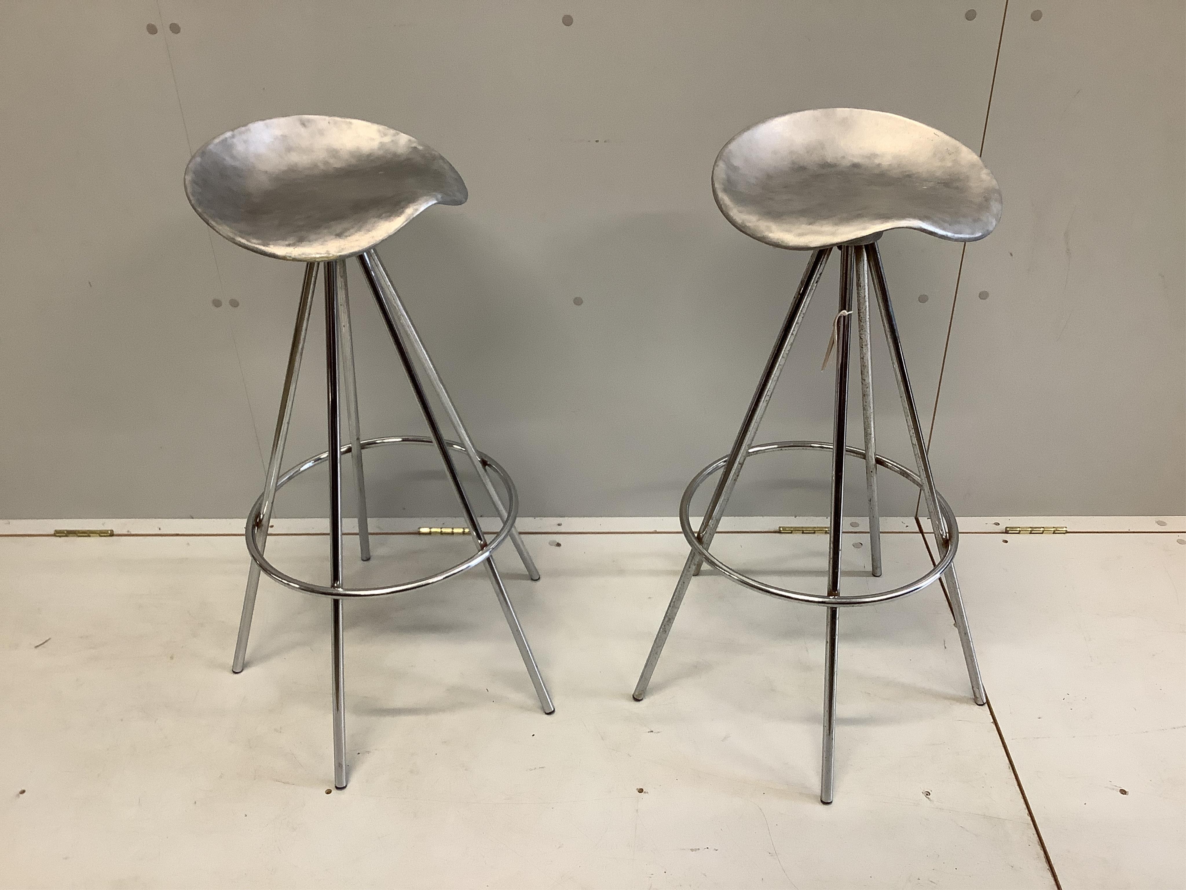 A pair of stools in the style of Amat Jamacia by Pepe Cortes, height 82cm